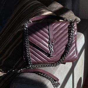 AUTHENTIC SAINT LAURENT Classic Monogram College Bag Marsala